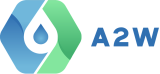 A stylized hexagonal logo features two connected shapes, one blue and one green, with a blue water droplet in the center. To the right, the text 