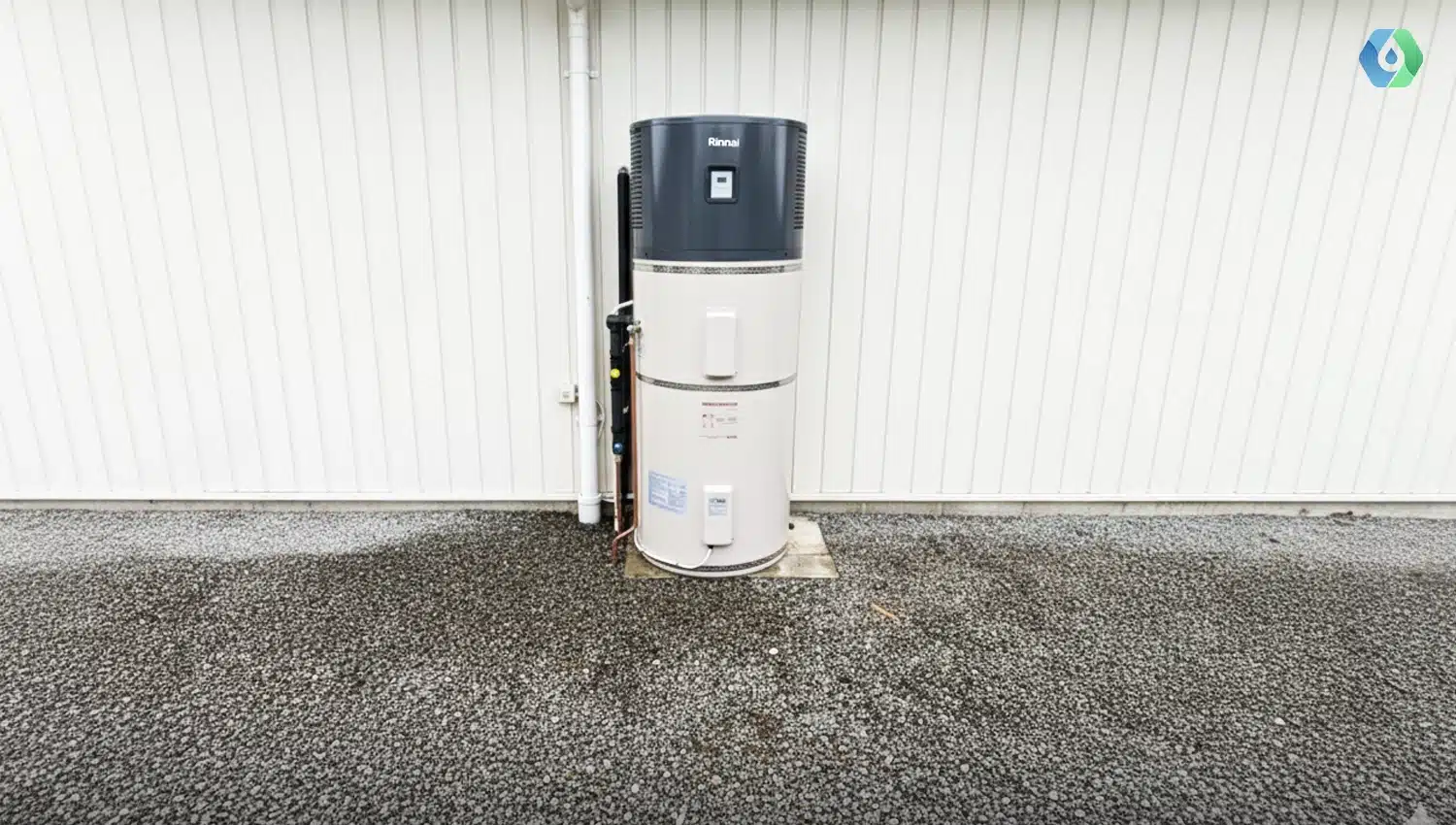 Integrated hot water heat pump unit installed outside a home, showing one of the common types of hot water heat pumps